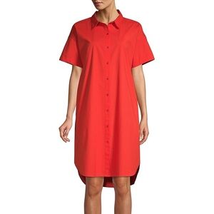 EILEEN FISHER Organic Cotton Poplin Shirtdress in Geranium Red Size Medium M